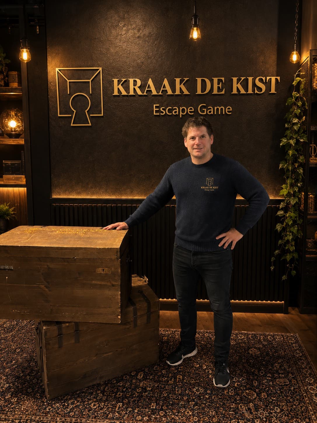 Chris Evers, mede-oprichter van Kraak de Kist, bij de escapekisten in Ede